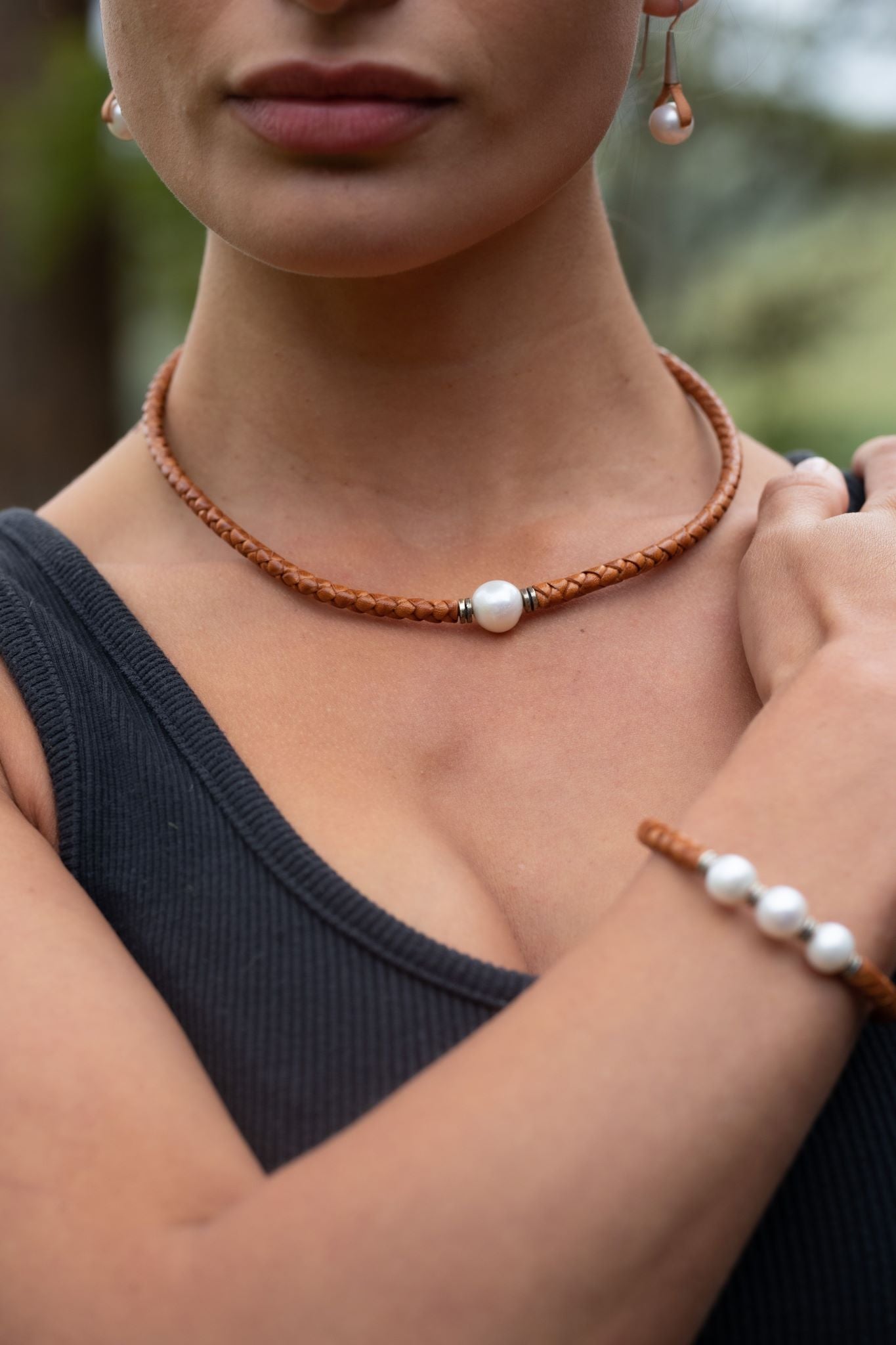 Plaited Necklace- Single Pearl