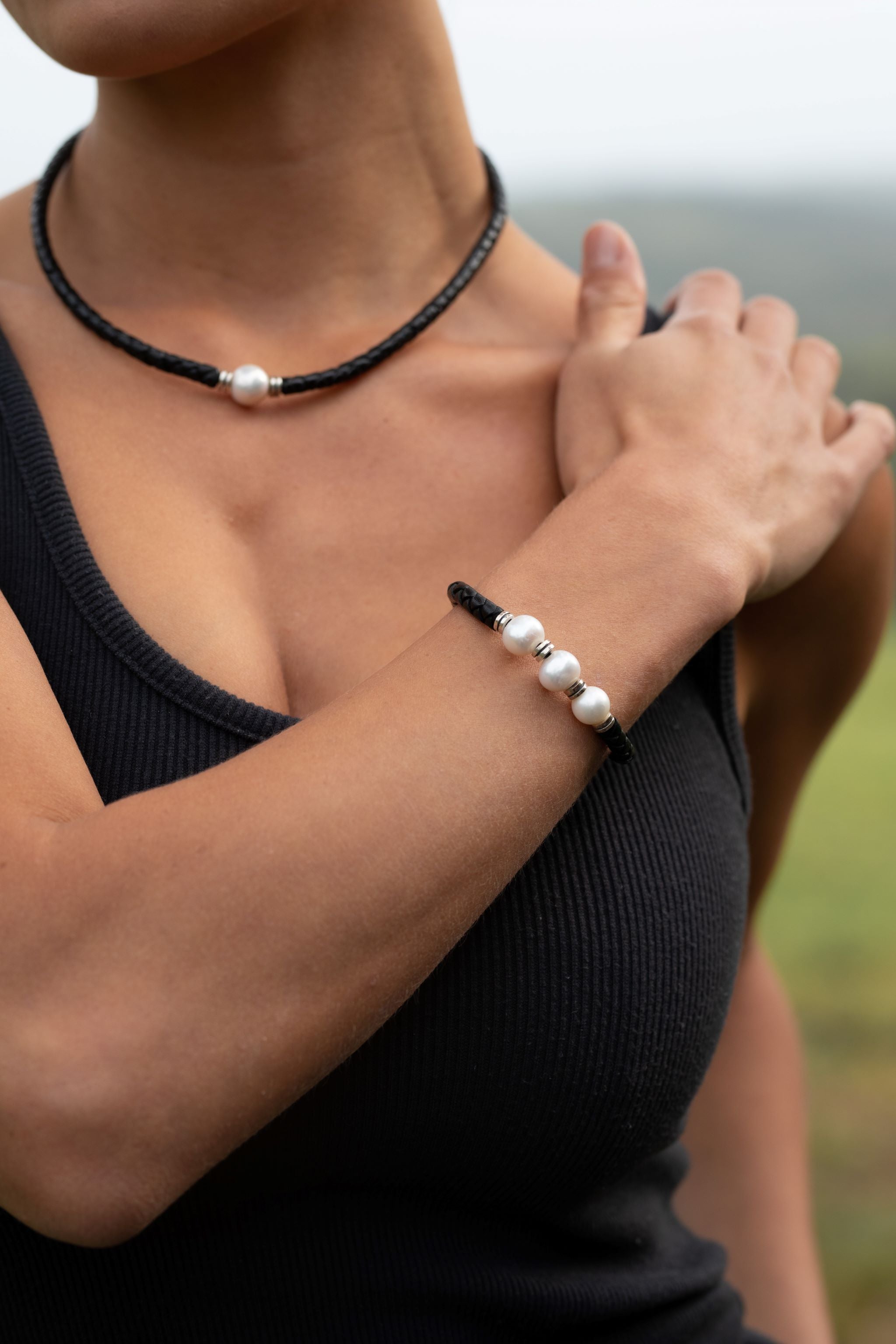 Plaited Bracelet w/ 3 Fresh Water Pearls