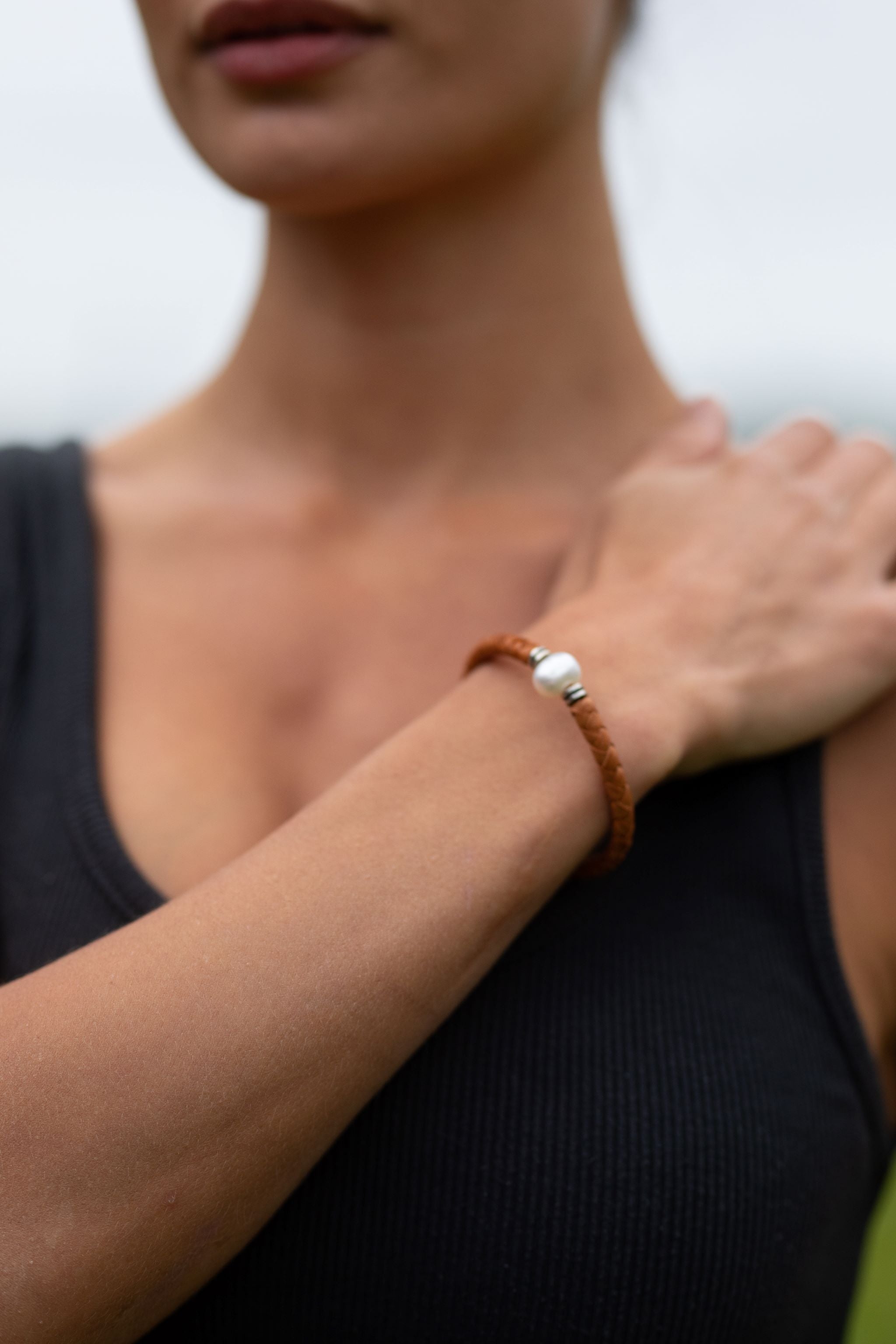 Plaited Bracelet w/ Single Pearl