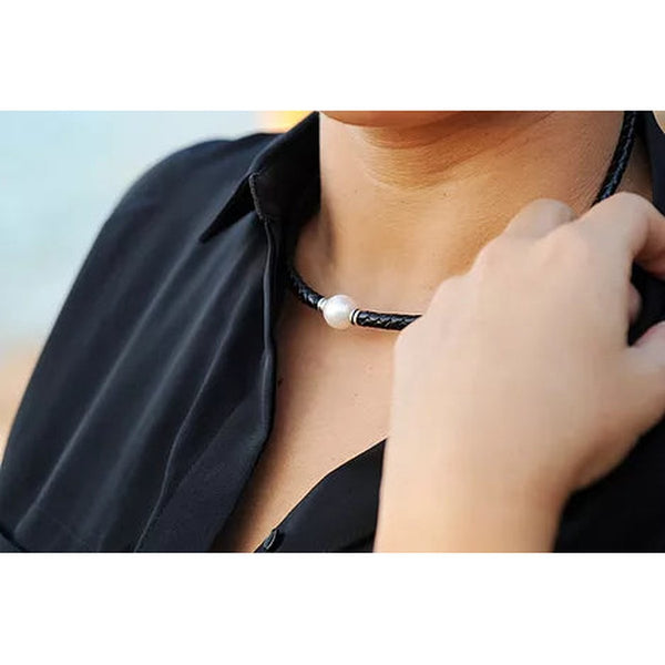 leather and pearl necklace
