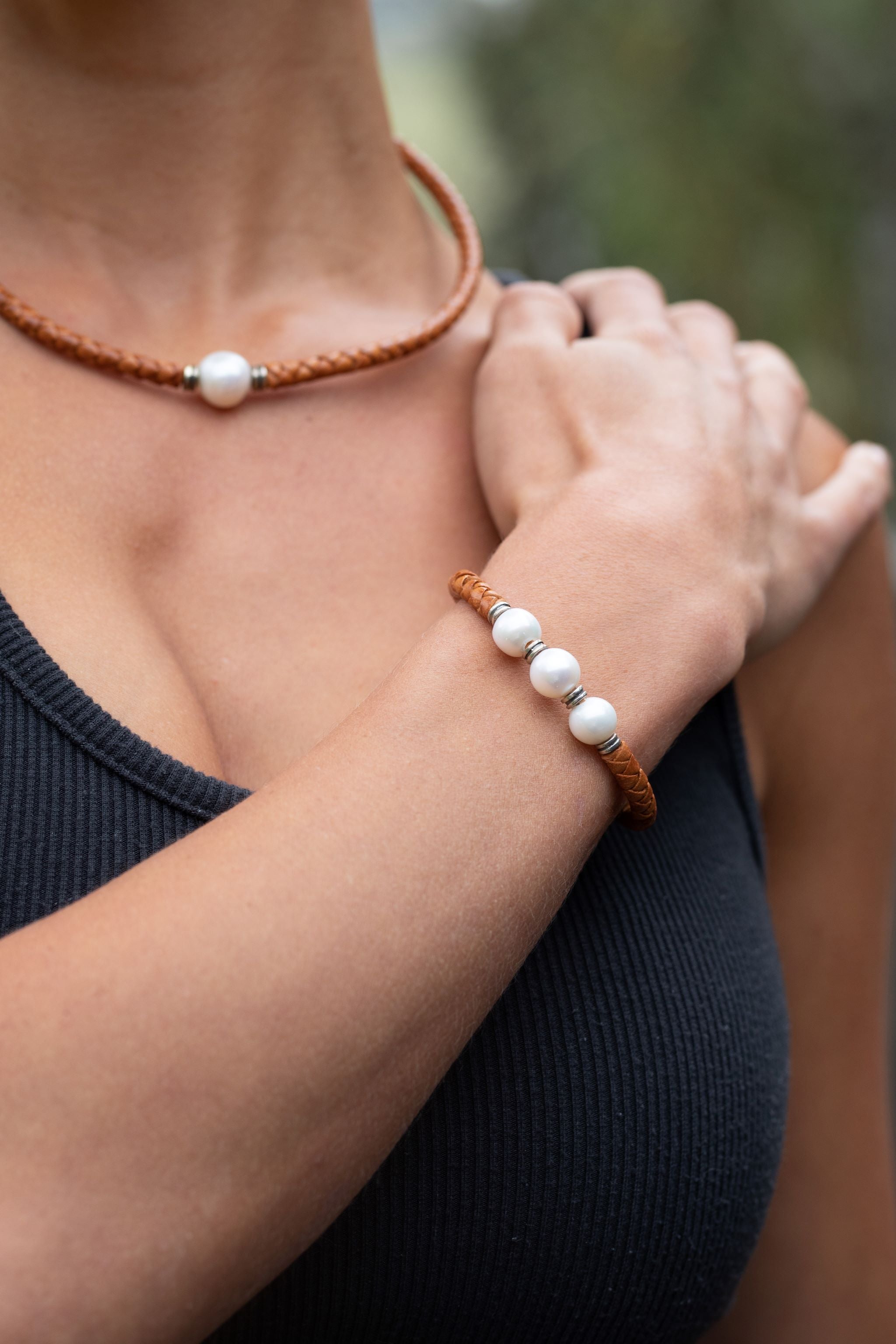 Plaited Bracelet w/ 3 Fresh Water Pearls