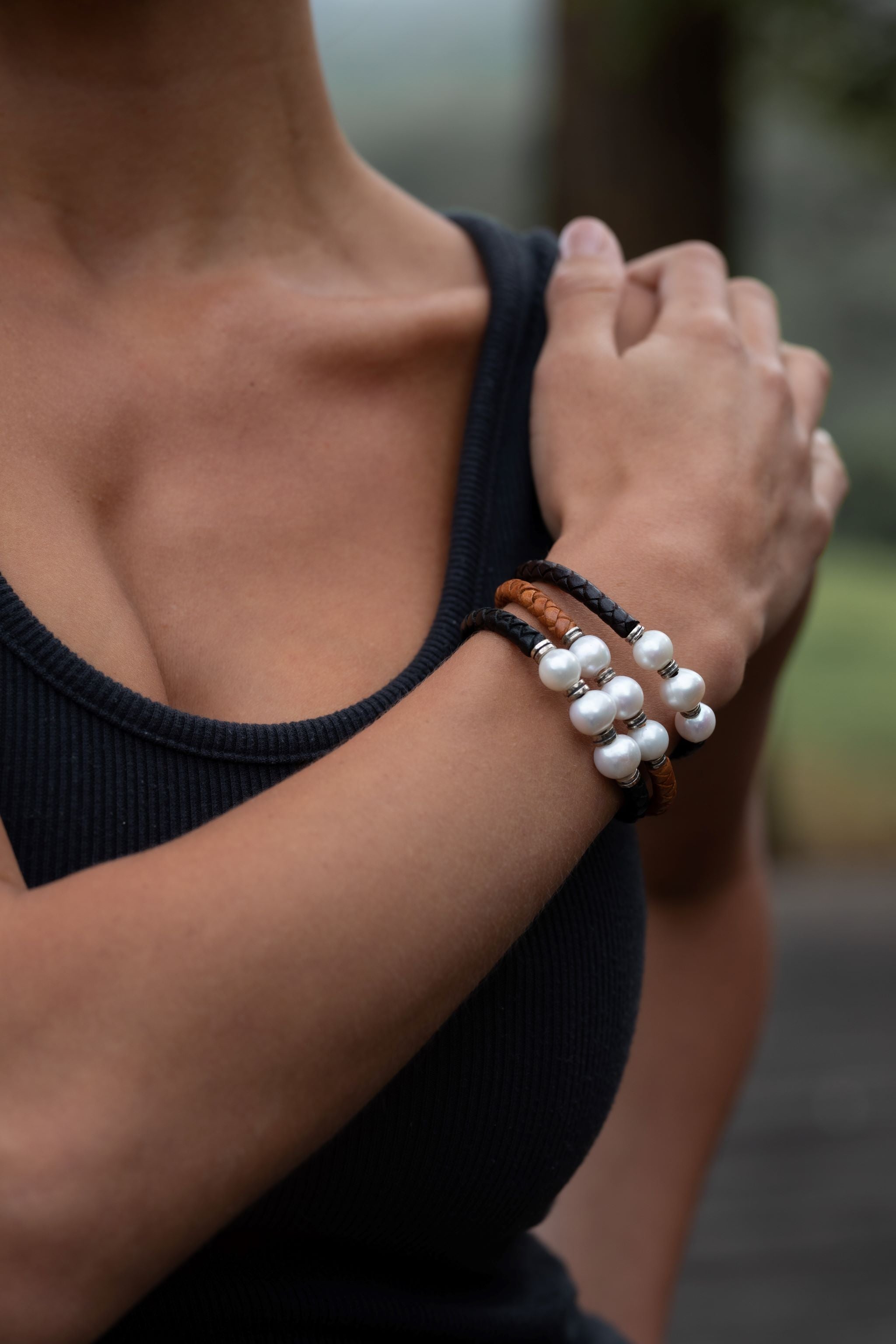 Plaited Bracelet w/ 3 Fresh Water Pearls