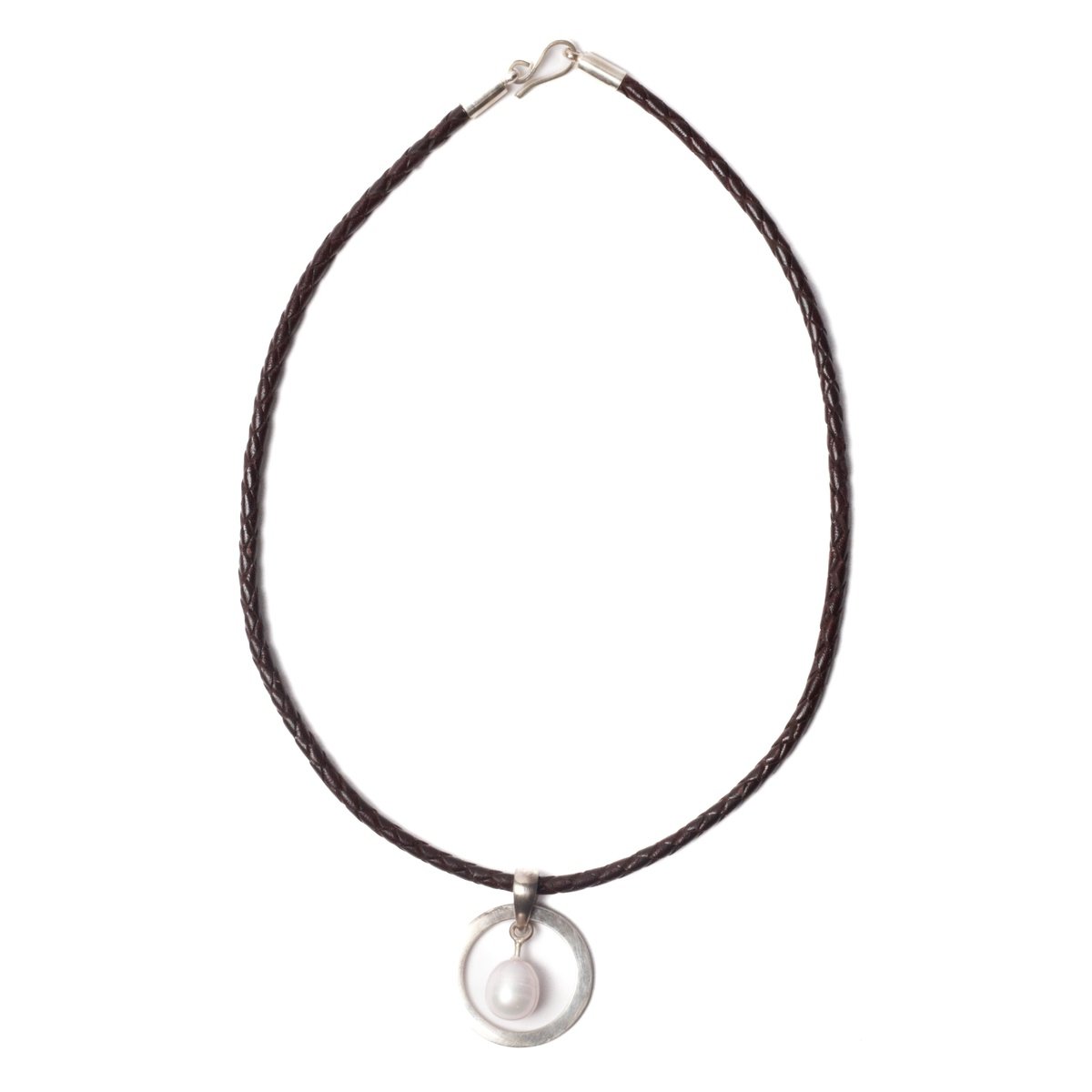 Plaited Necklace with Silver Ring & Pearl